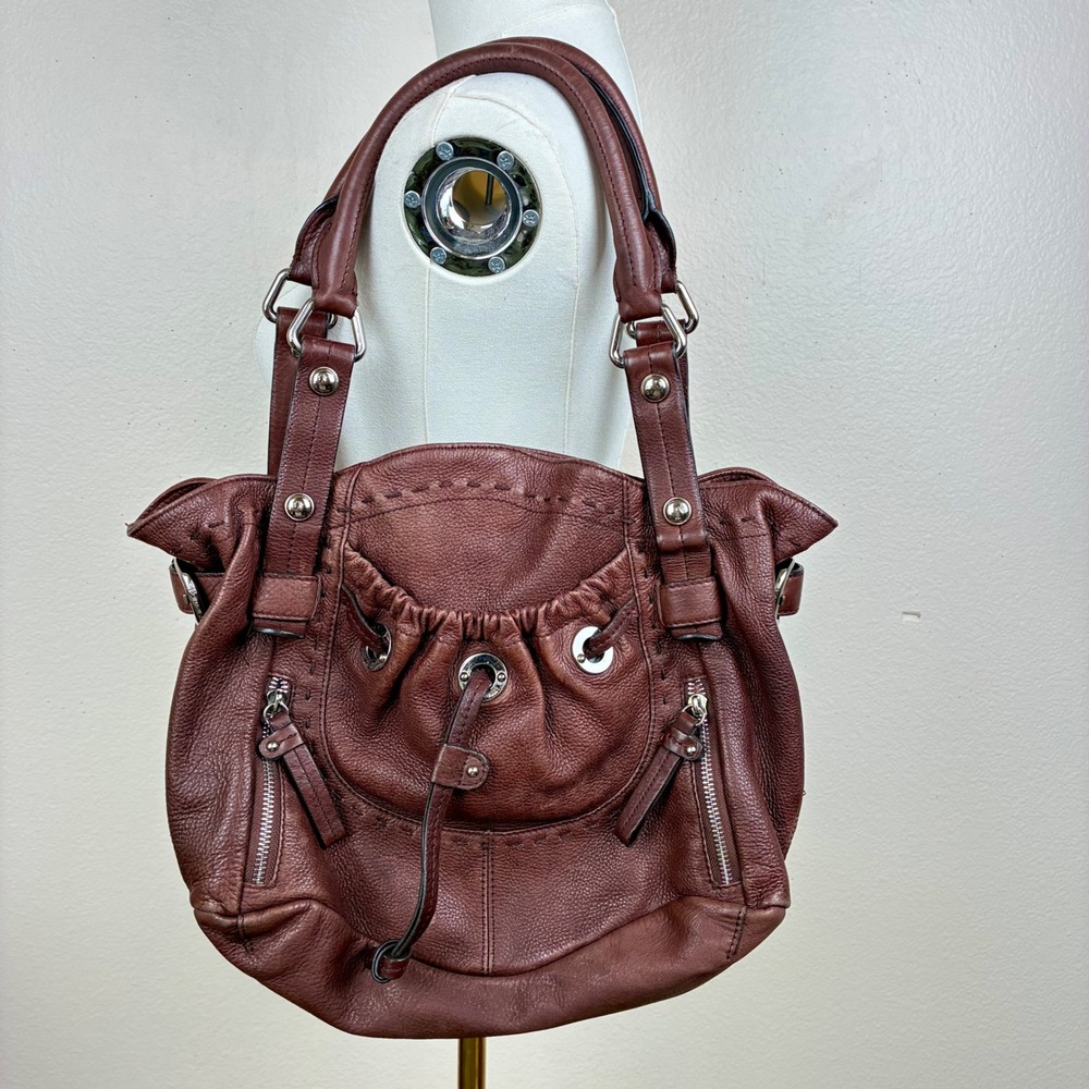 B. Makowsky Oversized Bag Genuine Leather Slouchy Hobo Boho Brown Quiet Luxury